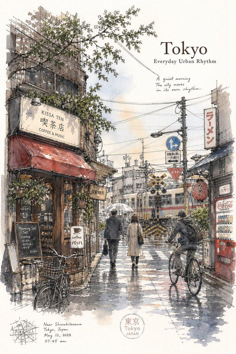 东京极简主义城市写生海报