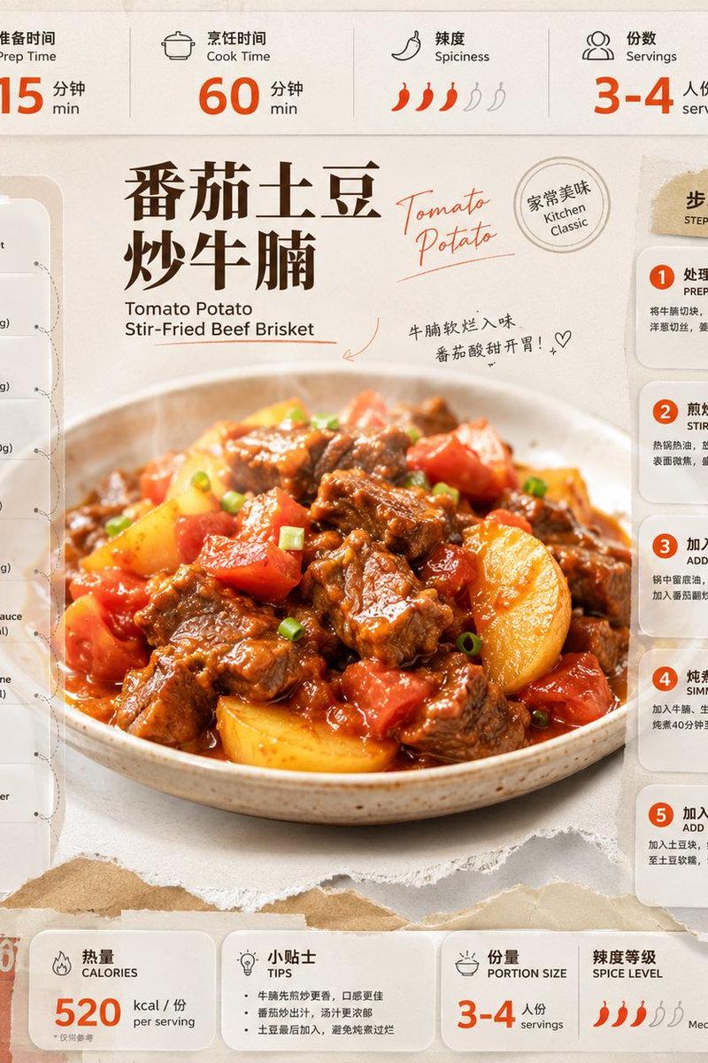 番茄土豆炖牛腩食谱信息图