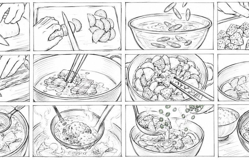 猪肉味噌汤烹饪草图分镜