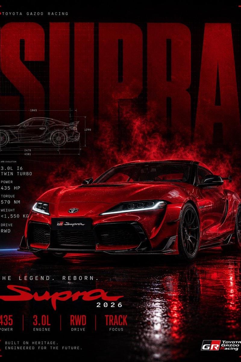 红色 Toyota GR Supra 赛车海报