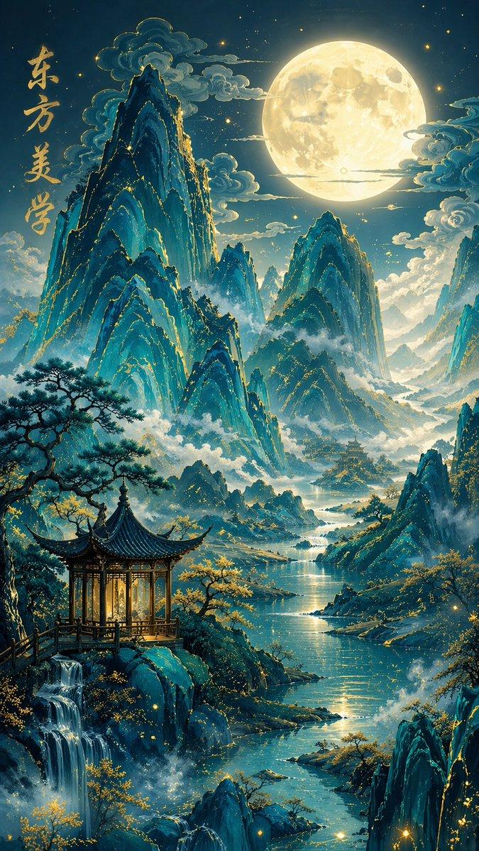 传统中国青绿山水