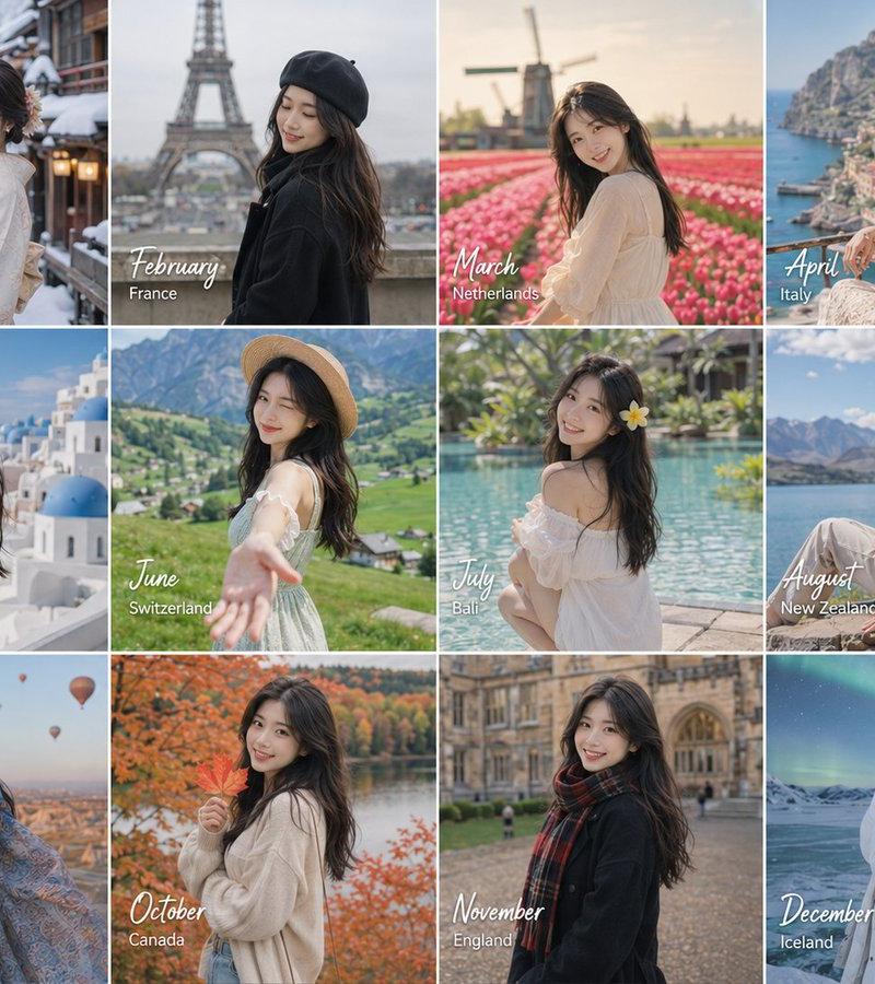 12 个月旅行记忆网格