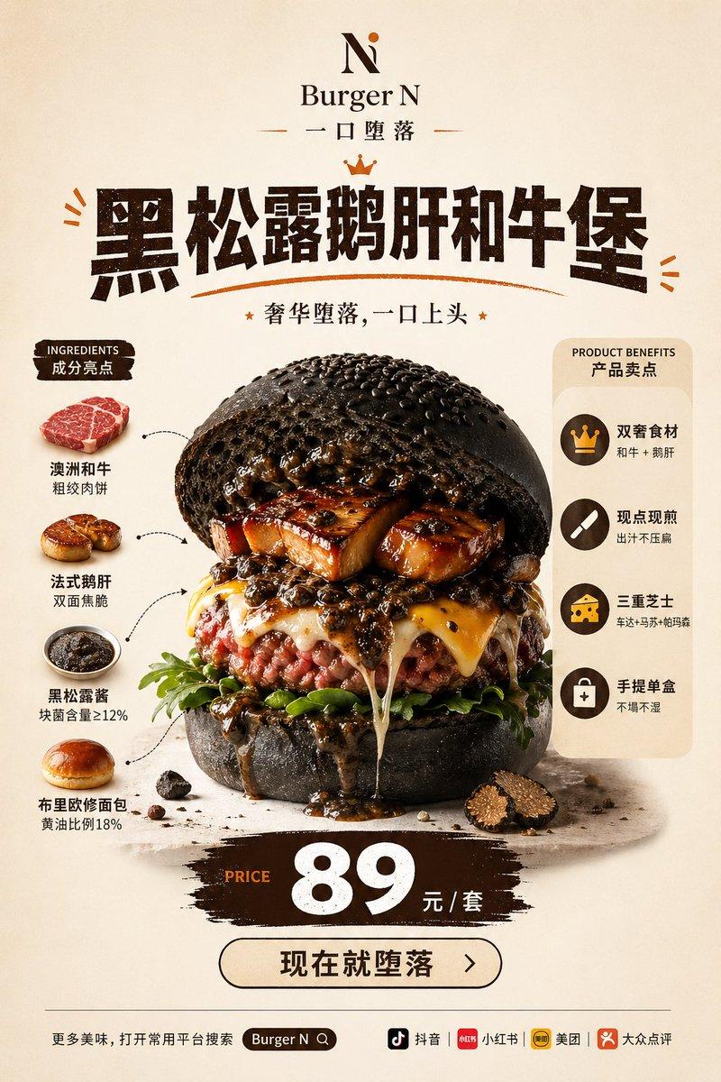 奢华黑松露和牛汉堡海报