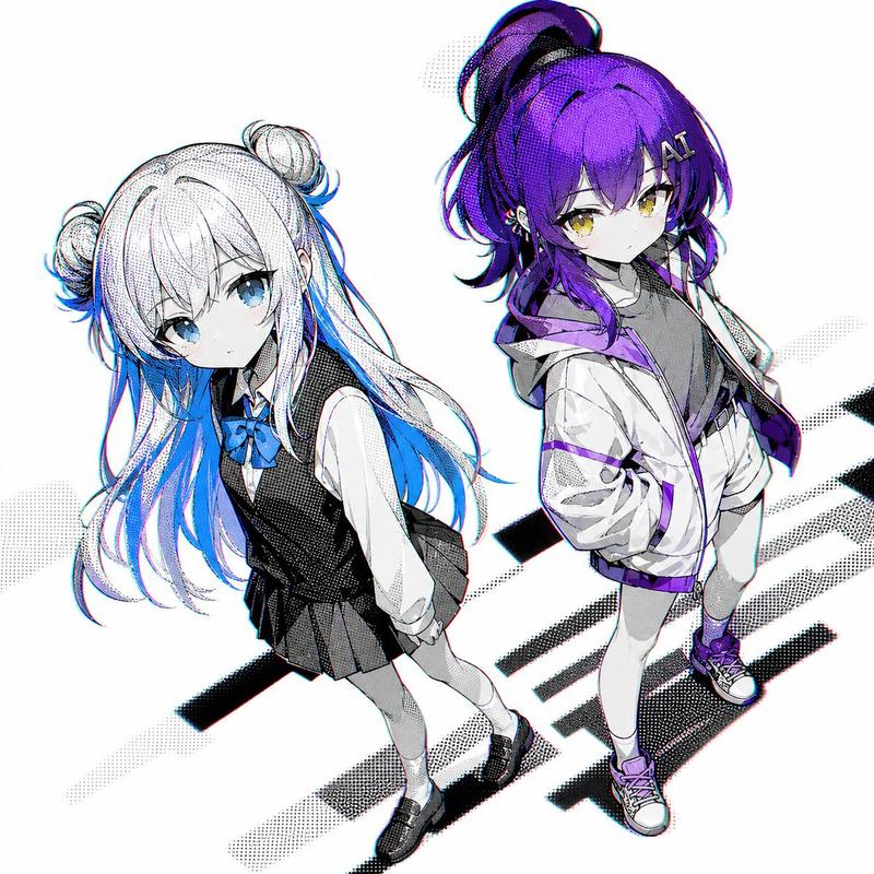 两位发色亮眼的动漫少女