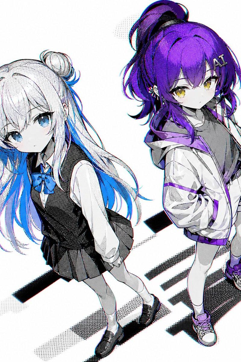 两位发色亮眼的动漫少女