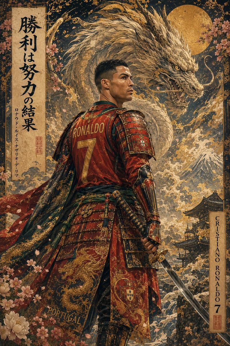 浮世绘风格神话武士肖像