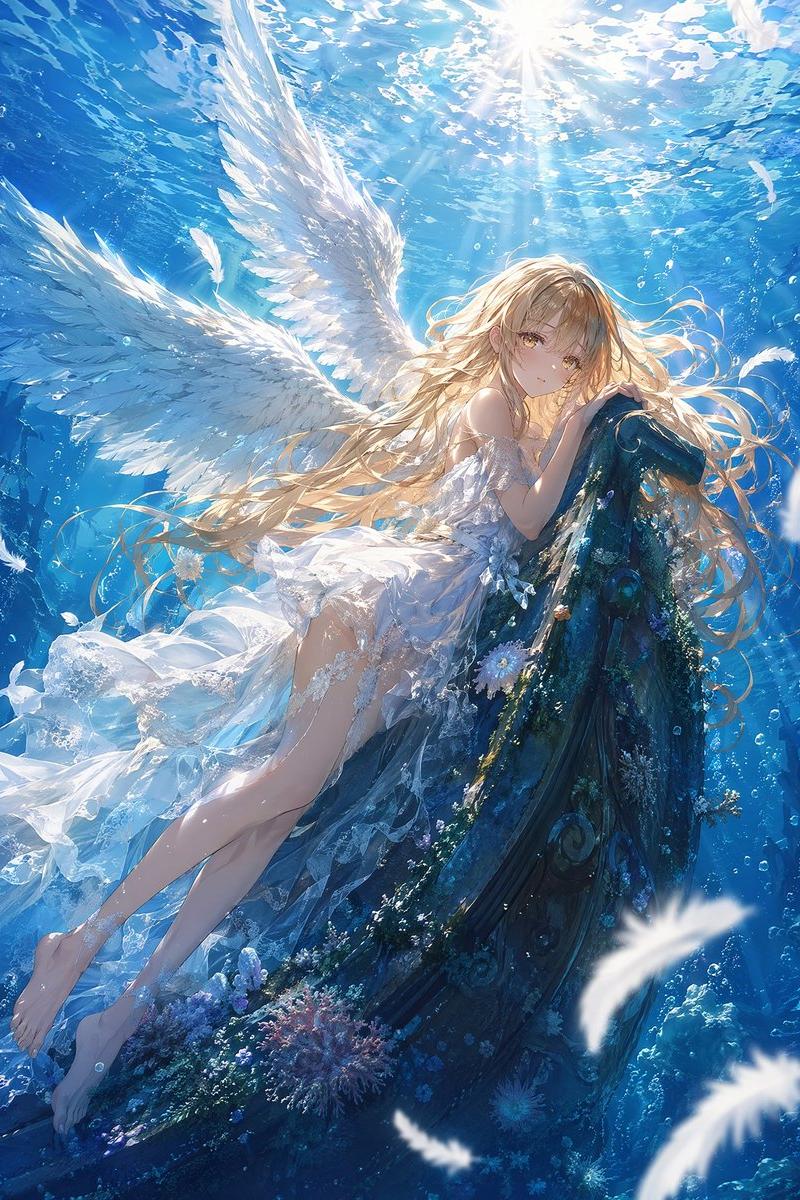 水下天使奇幻插画