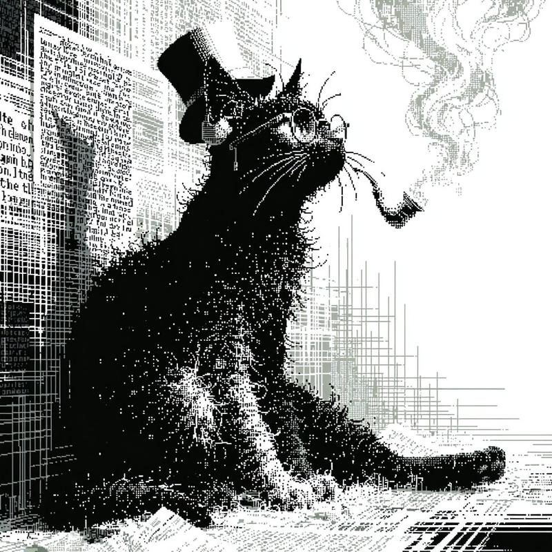 维多利亚风格像素艺术吸烟猫