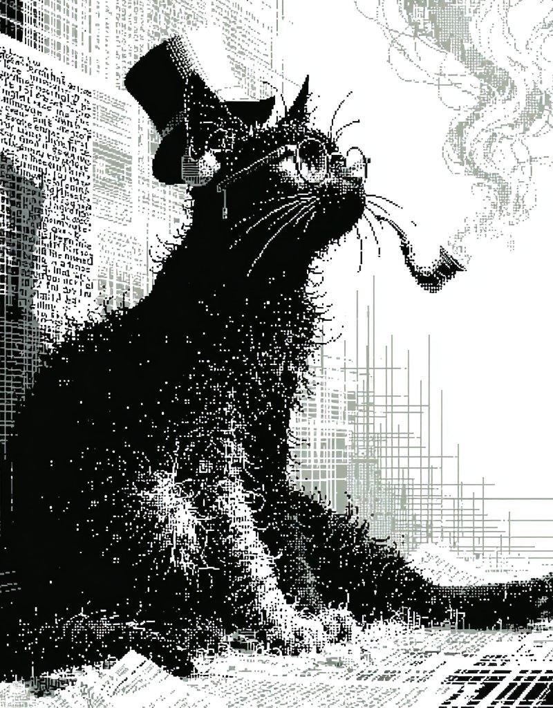 维多利亚风格像素艺术吸烟猫