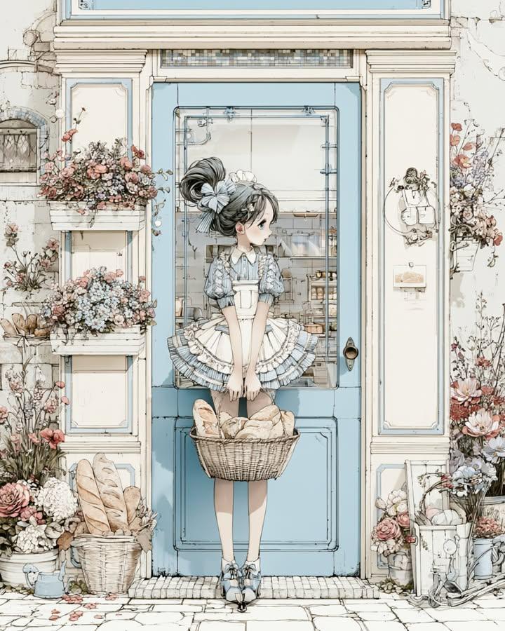 复古面包店动漫插画