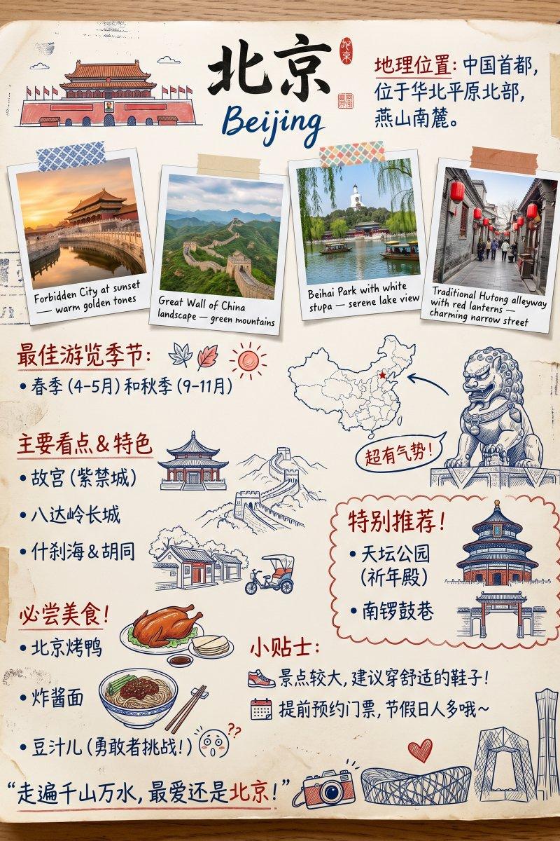 复古北京旅行剪贴簿海报