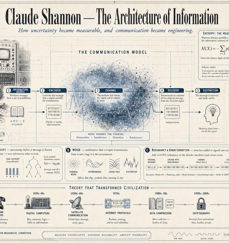克劳德·香农 (Claude Shannon) 复古信息图海报