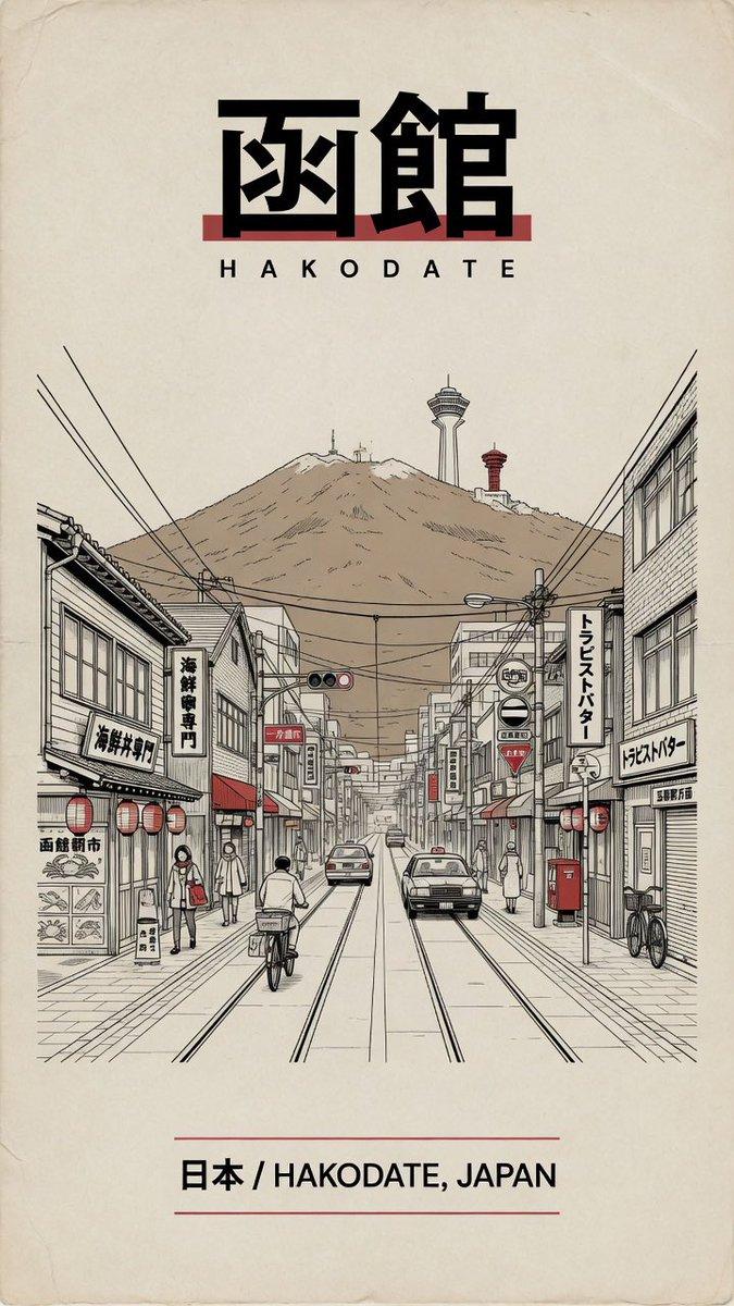 复古函馆旅行海报