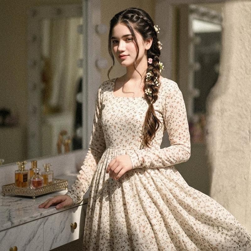复古花卉巴基斯坦长裙肖像