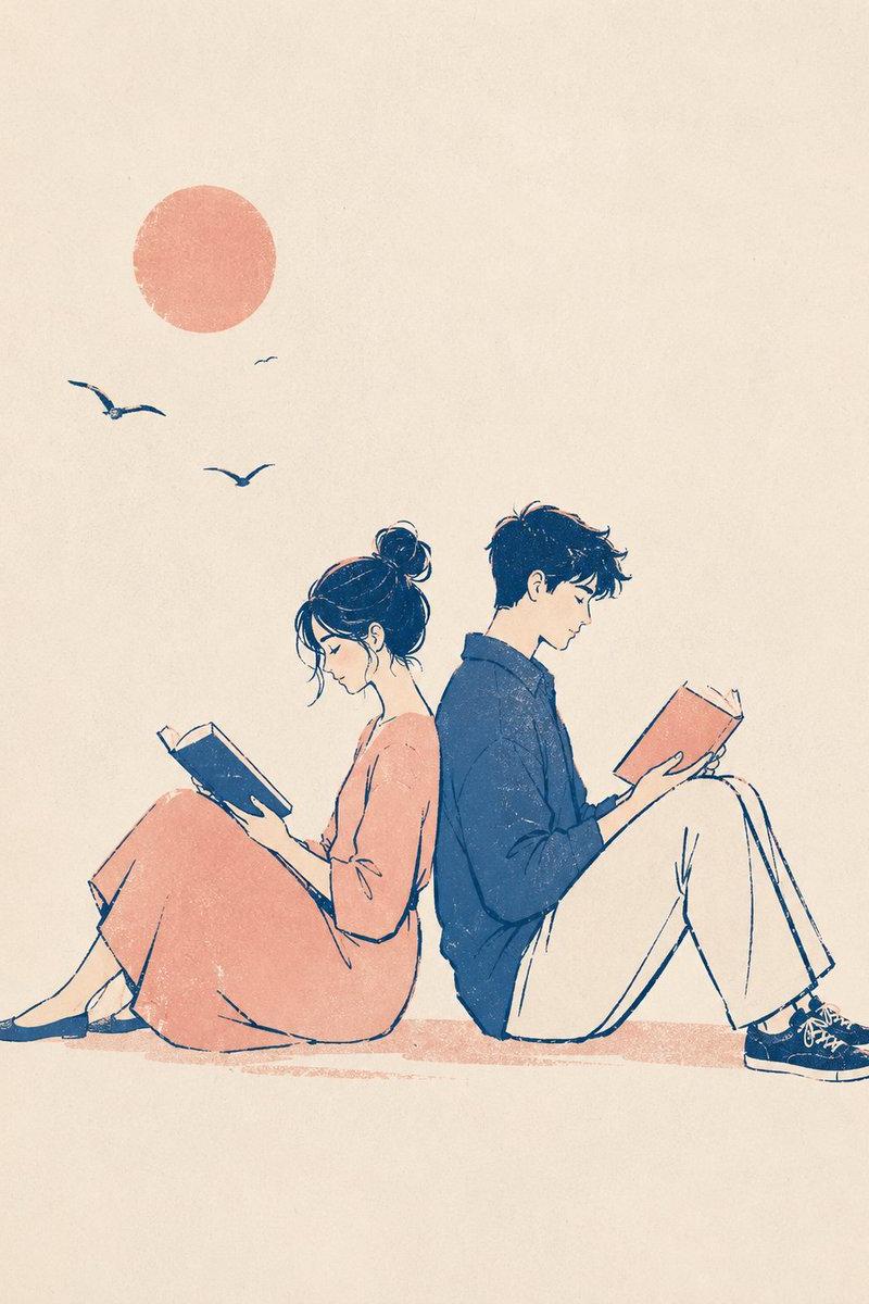 版画风格情侣插画