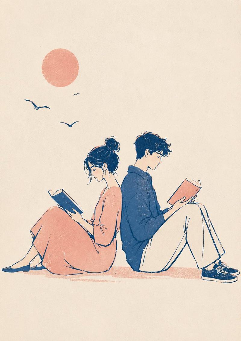 版画风格情侣插画