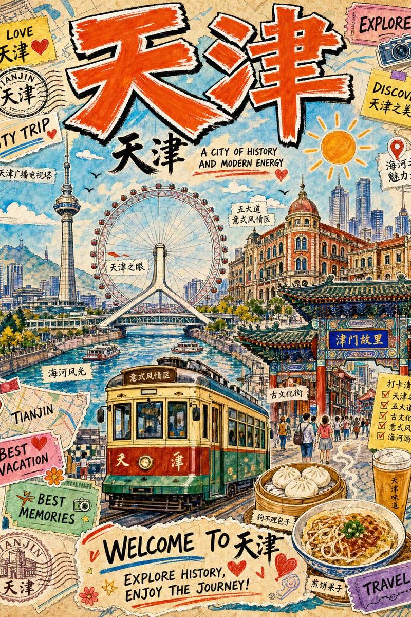 复古天津旅行海报