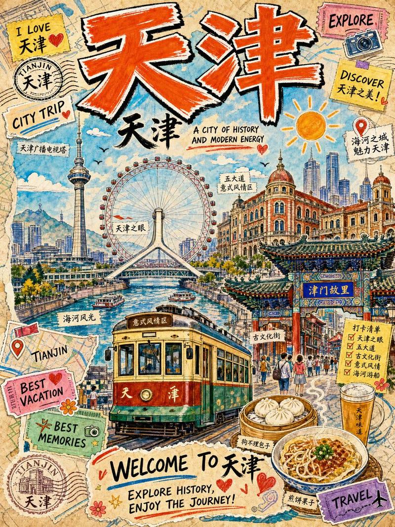 复古天津旅行海报