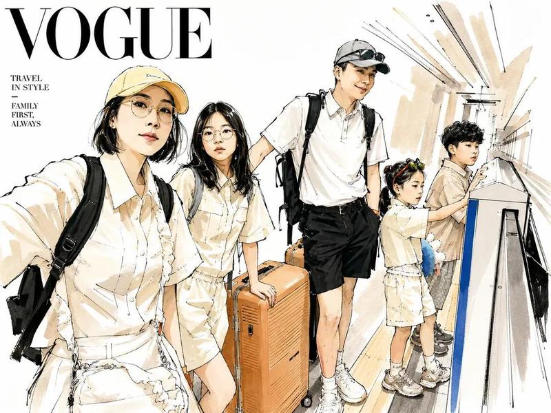 Vogue 风格水彩旅行插画