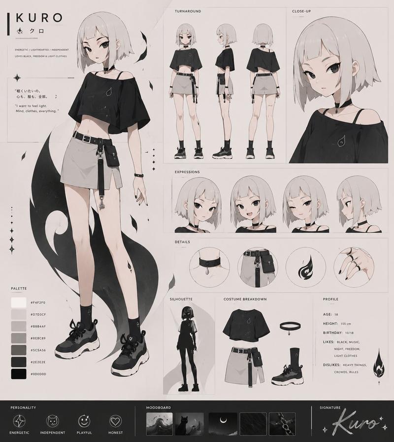 单色调 VTuber 角色设计图