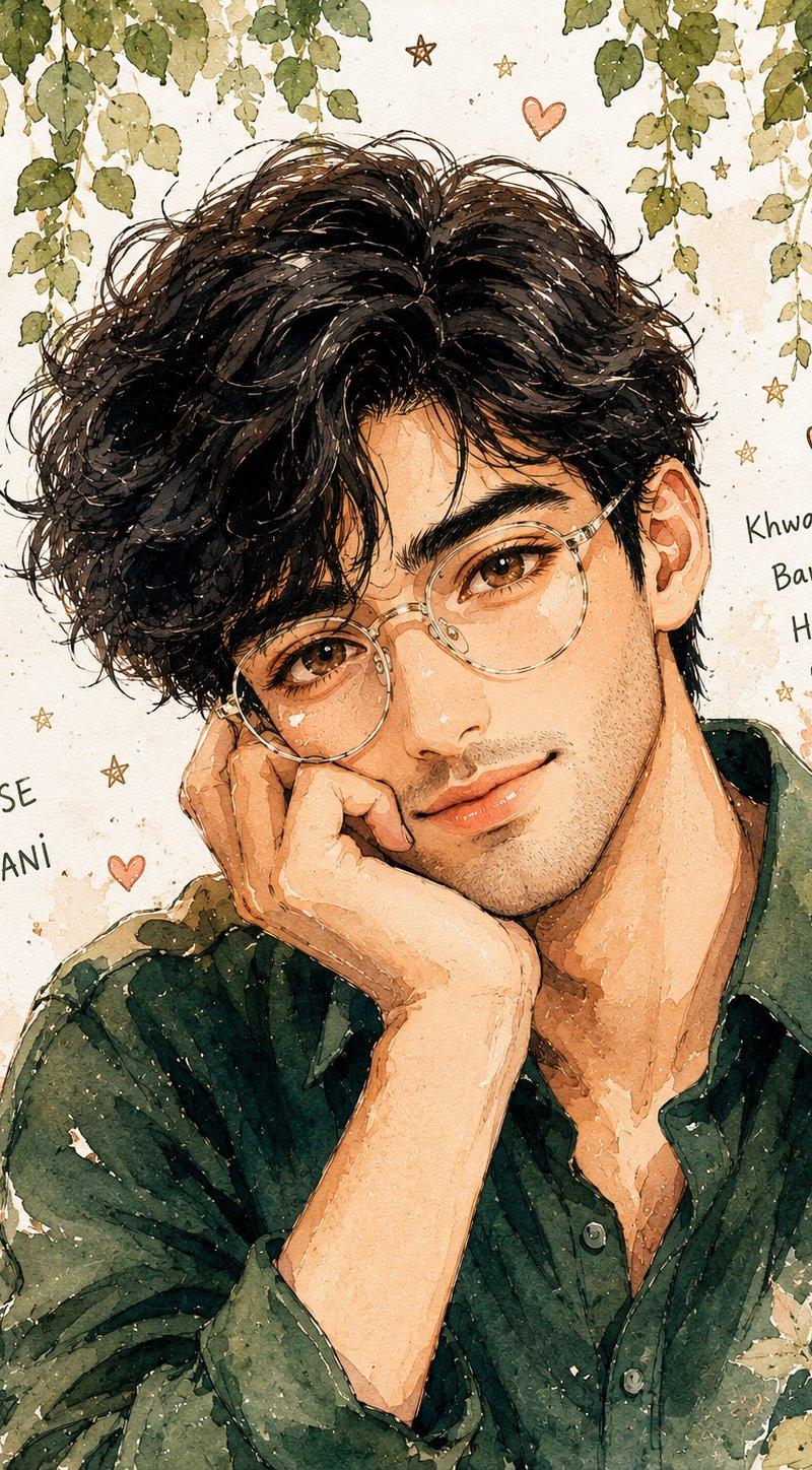 水彩动漫男性肖像