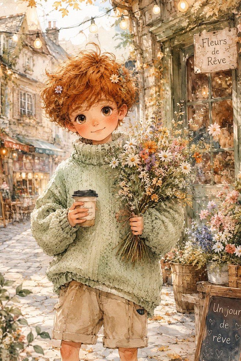梦幻水彩风男孩插画