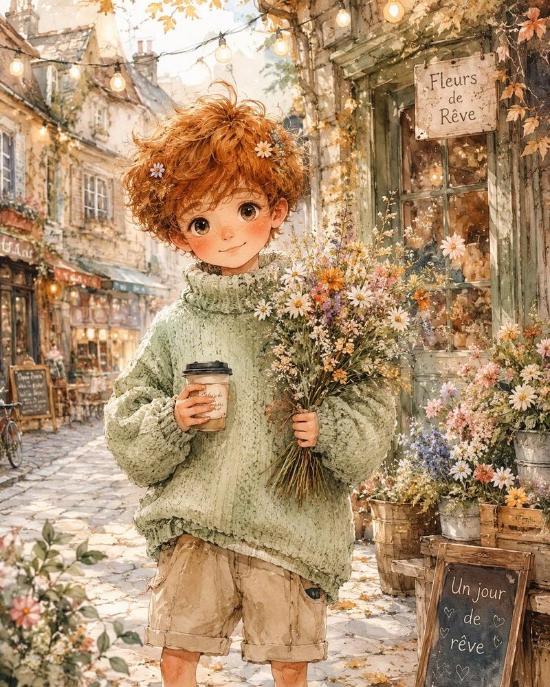 梦幻水彩风男孩插画