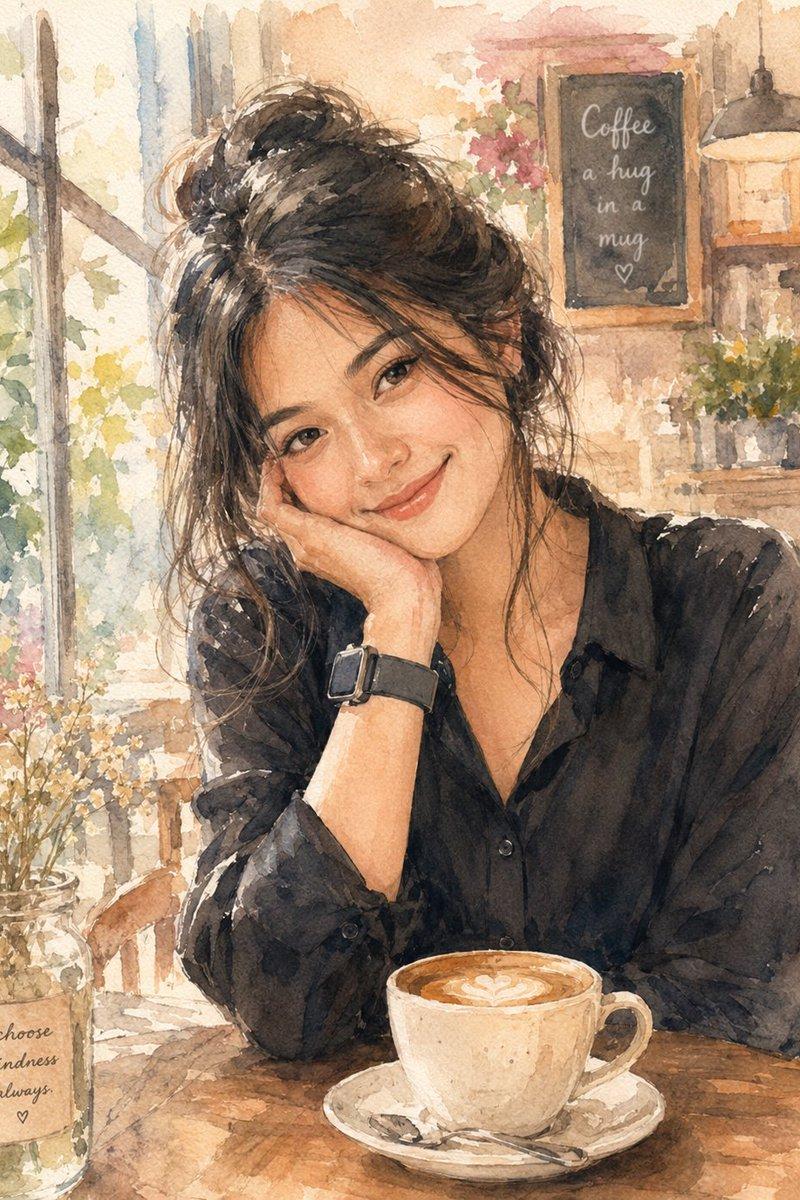 柔和水彩咖啡馆插画