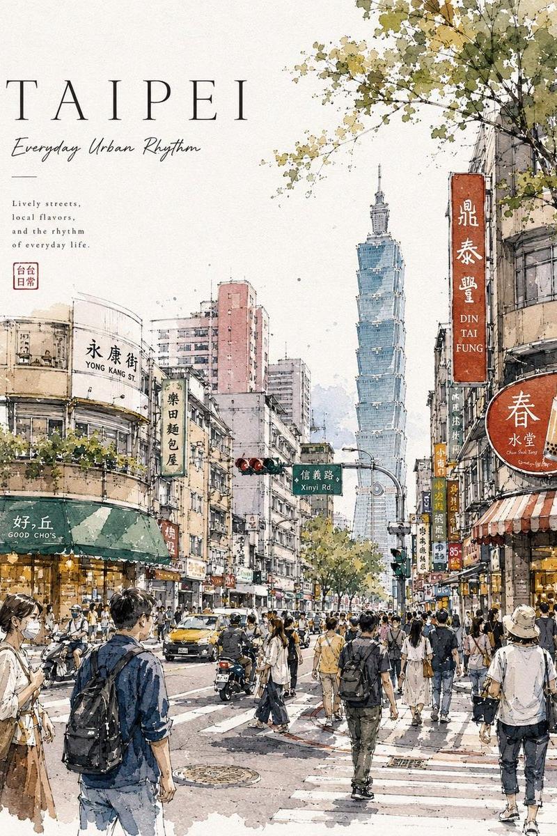 水彩城市旅行海报