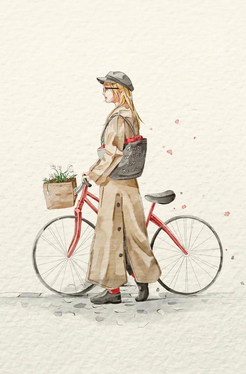 水彩时尚插画：自行车少女