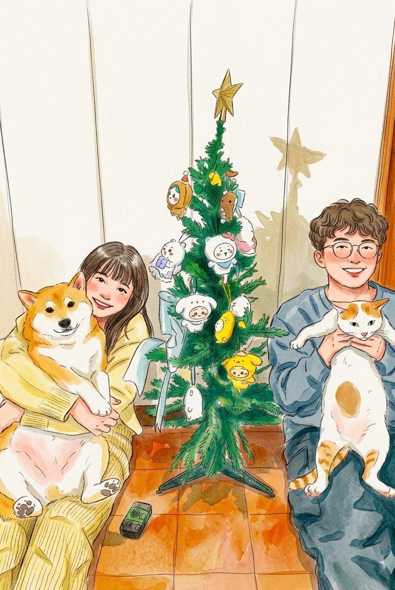 温馨水彩生活切片插画