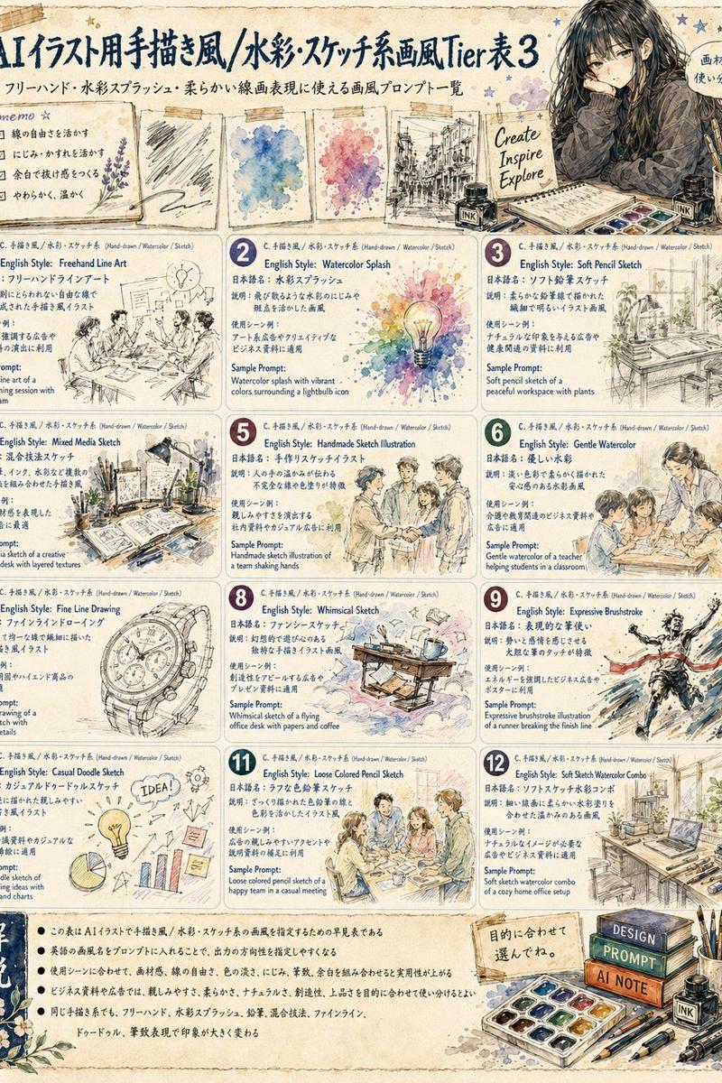 日式水彩素描风格分级海报