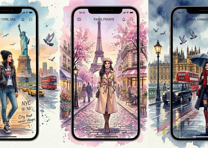 水彩风格旅行 App 手机样机