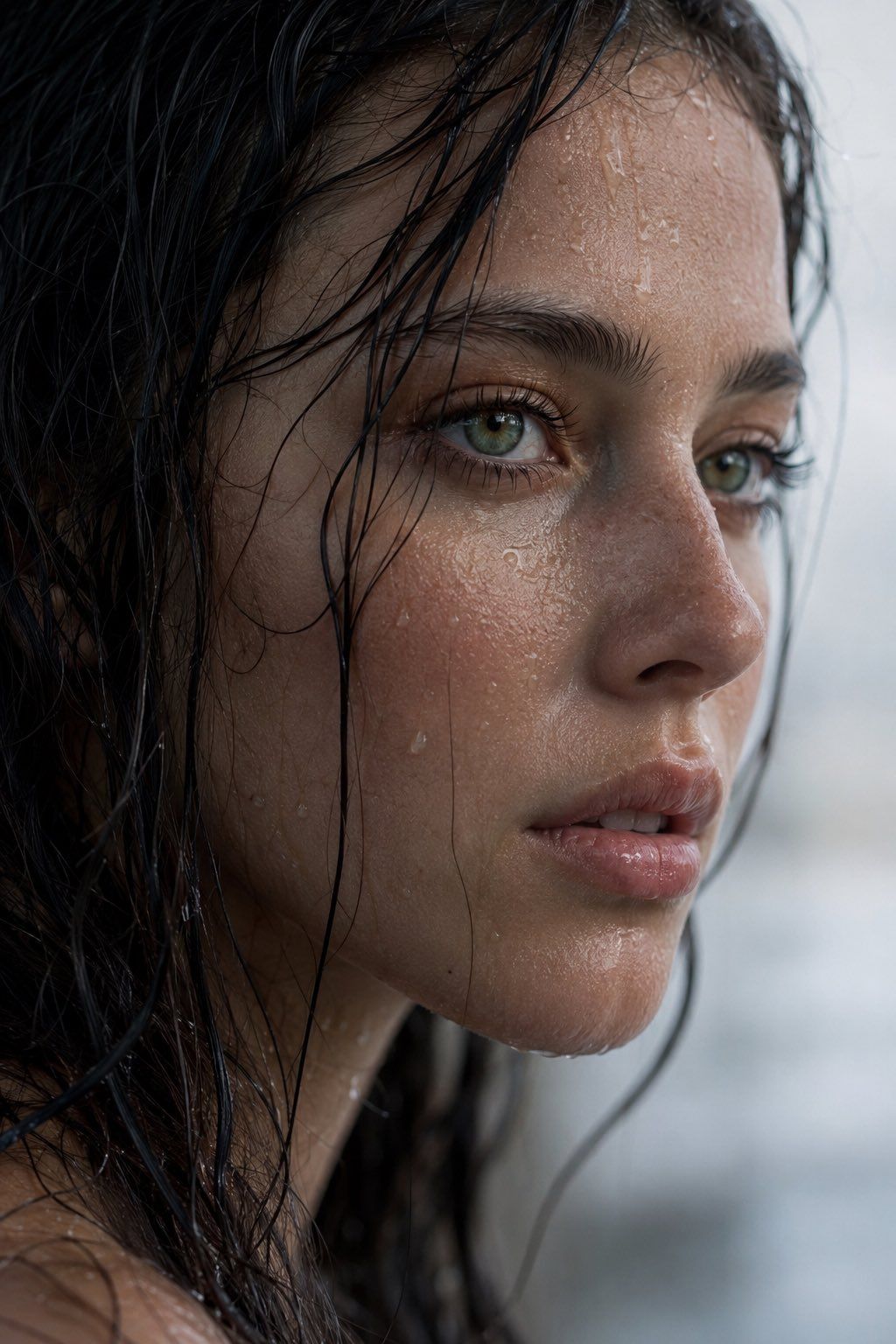 Realistic Wet Close-Up Portrait