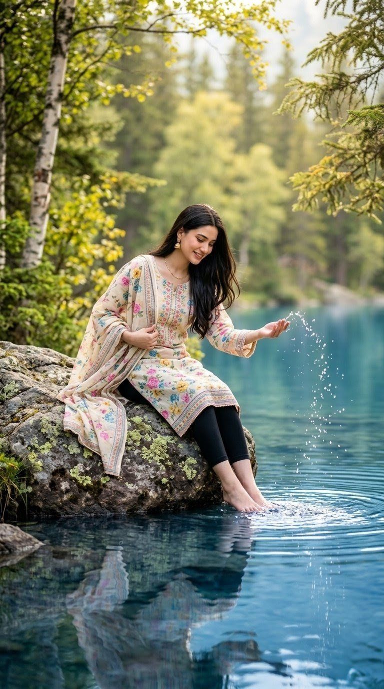 水晶湖畔的女子
