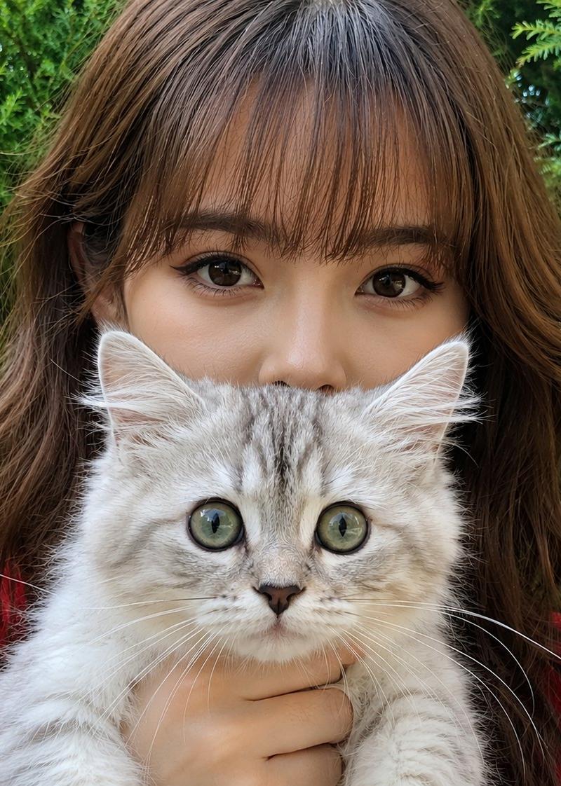 女子与小猫特写