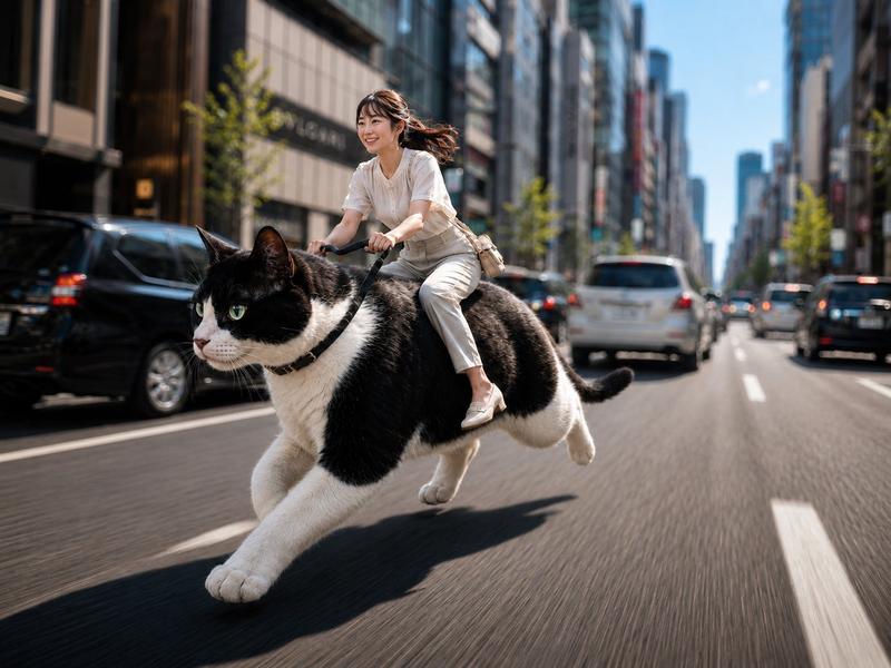 女子骑巨猫通勤