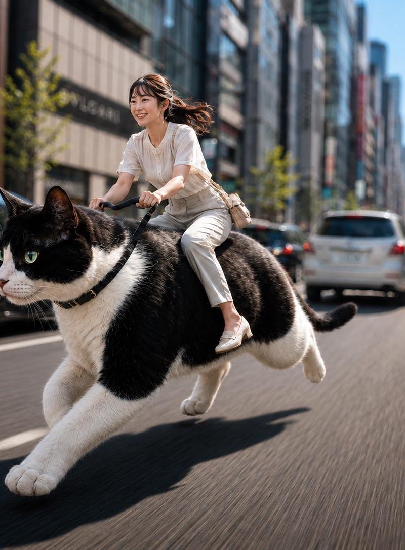 女子骑巨猫通勤