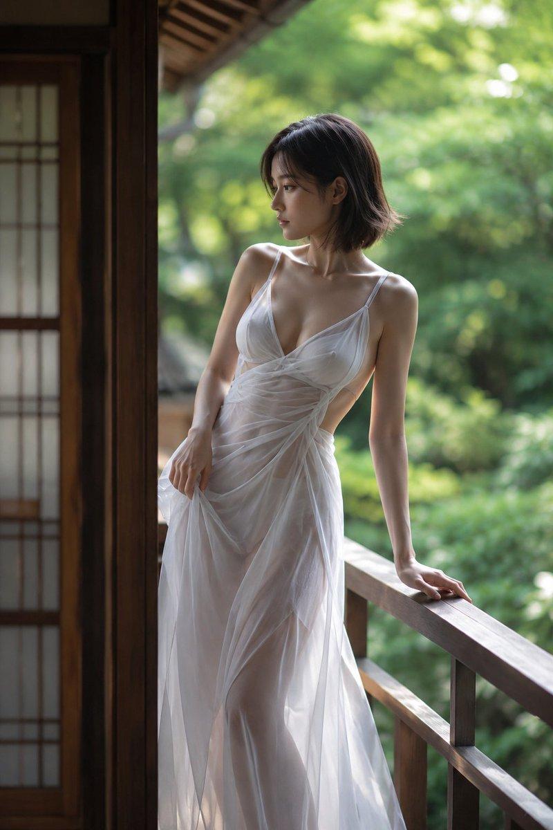 日式缘侧绿意人像