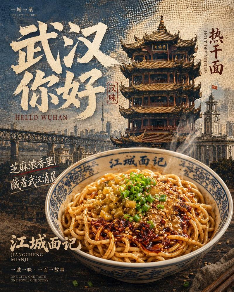 复古武汉热干面海报