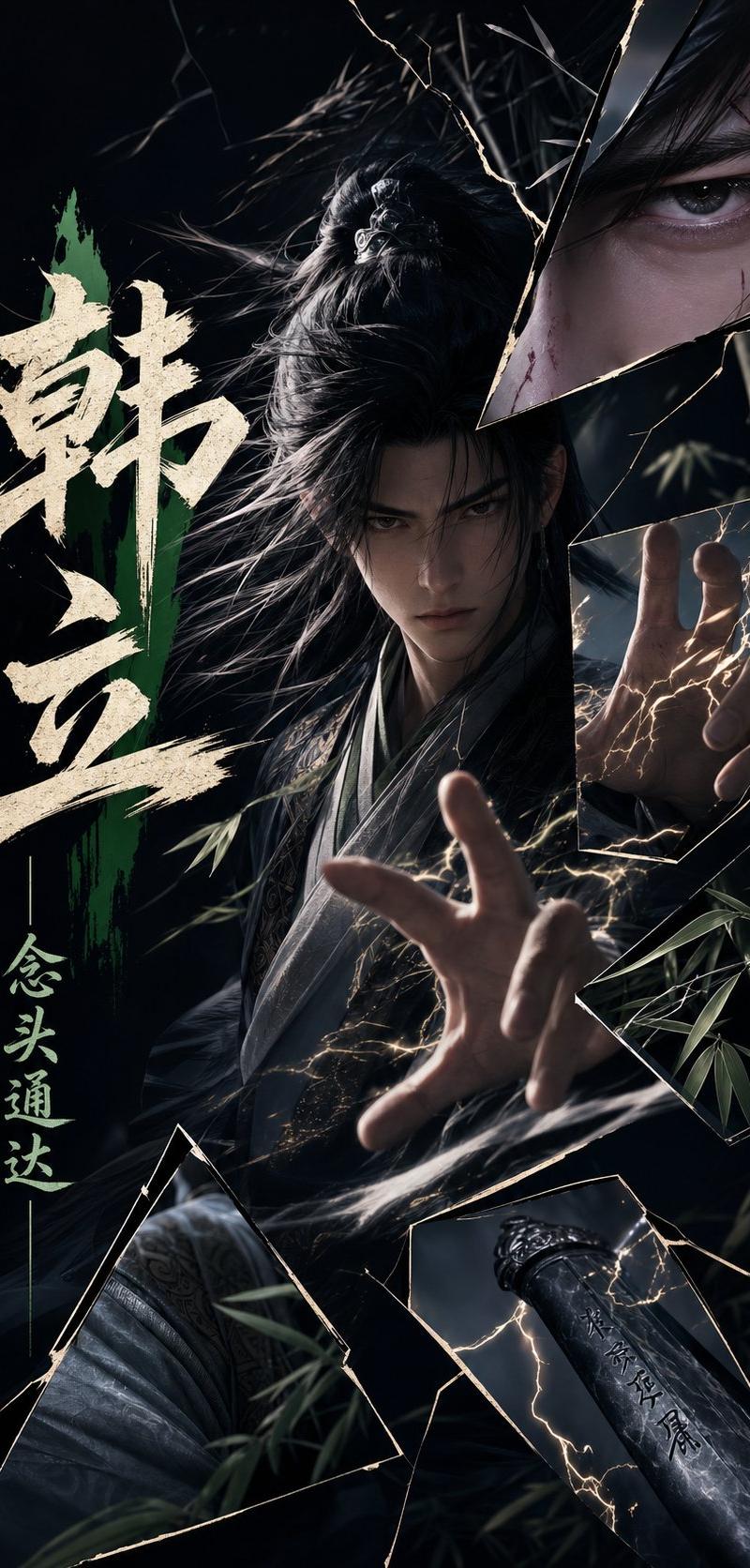 暗黑仙侠风碎裂玻璃海报