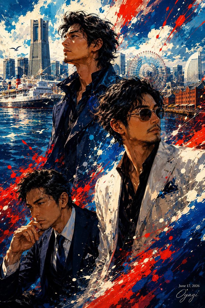 横滨三男泼墨艺术海报