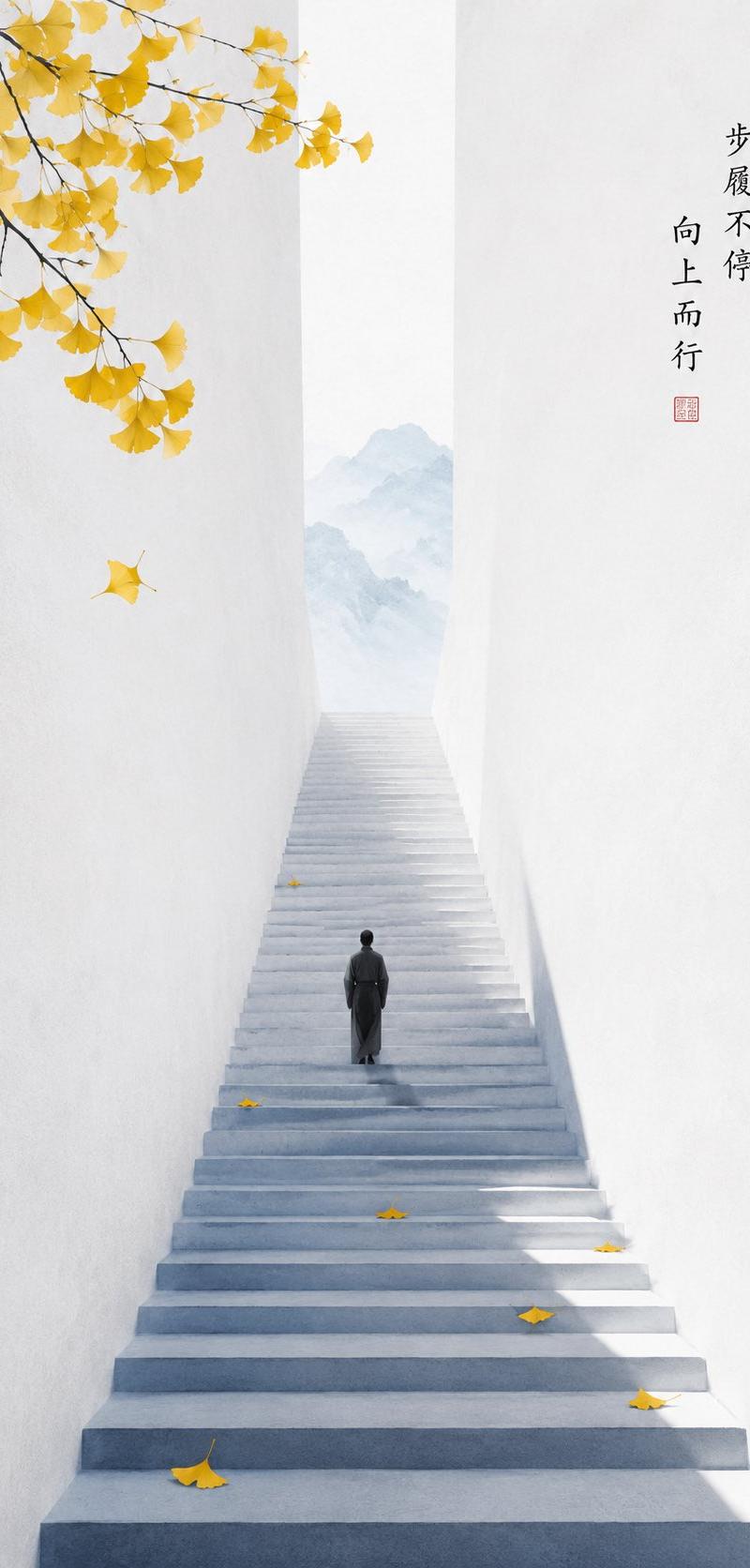 禅意极简秋日阶梯海报