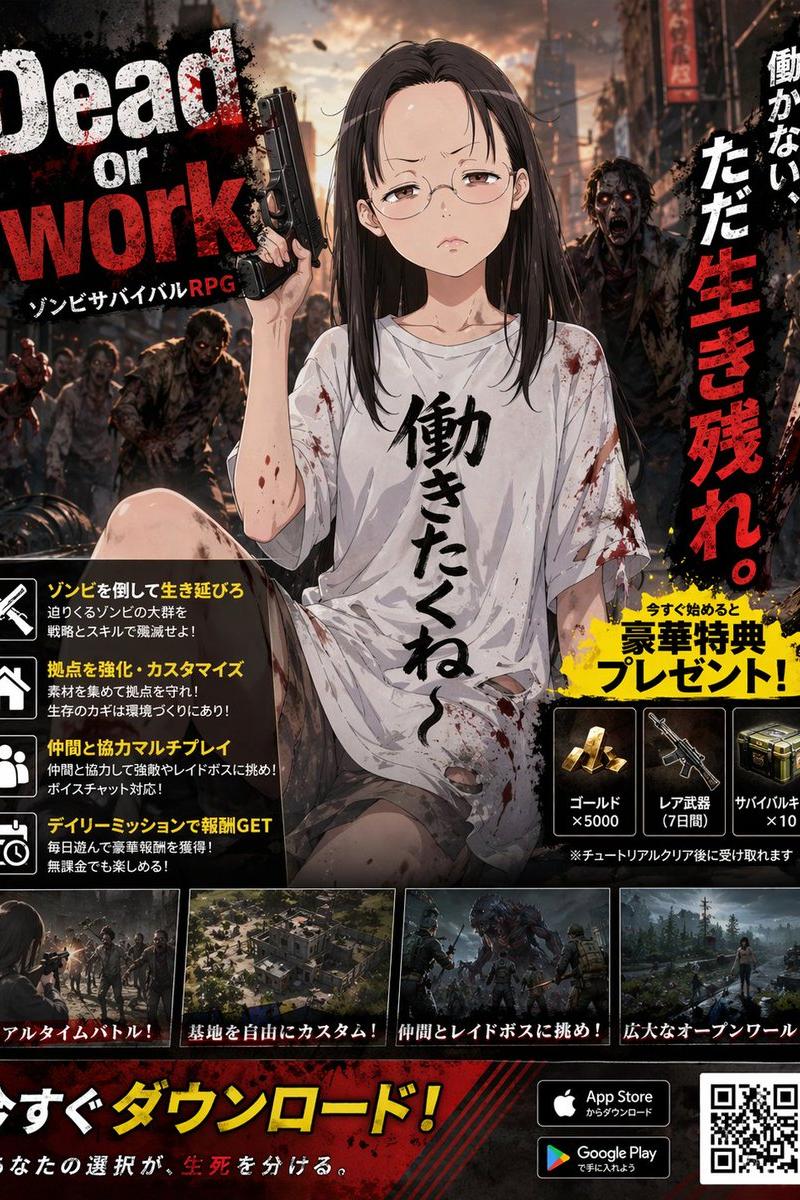 僵尸生存 RPG 动漫风格广告海报