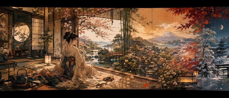 YouTube Thumbnail - Four Seasons Japanese Panorama